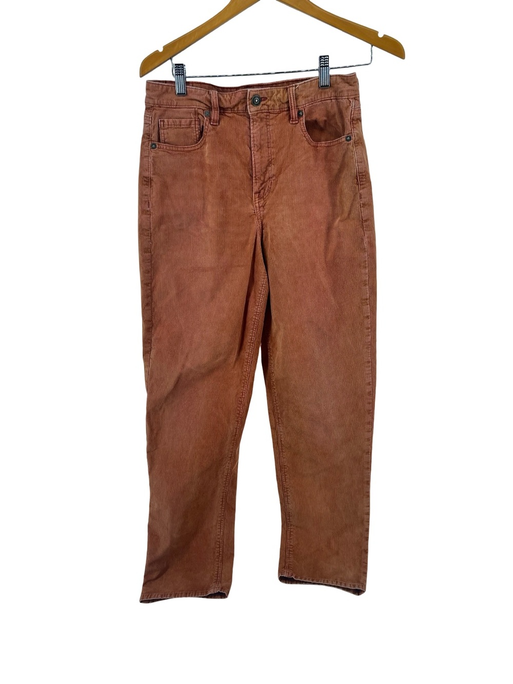 American Eagle Mom Straight Corduroy Pants 10 Long Brown Stretch High Rise - Picture 2 of 11